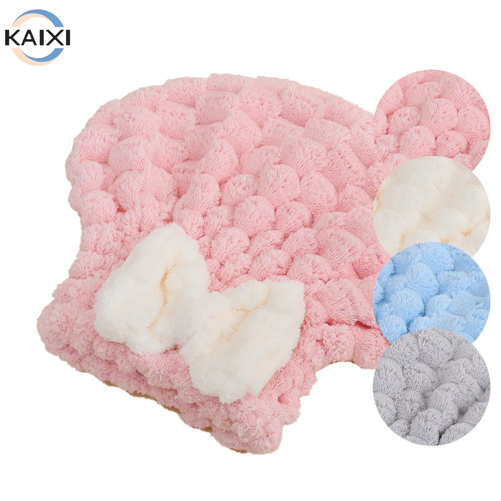 Wholesale Cute Dry Hair Cap Cloud Coral Velvet Bow Princess Design Quick Drying and Water Absorbing Shower Cap for Beach Use