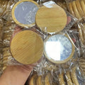 Custom Logo Wedding Gift 6.5CM Small Travel Cosmetic Bamboo Mirrors Round Bamboo Pocket Mirror Promotion Mirror