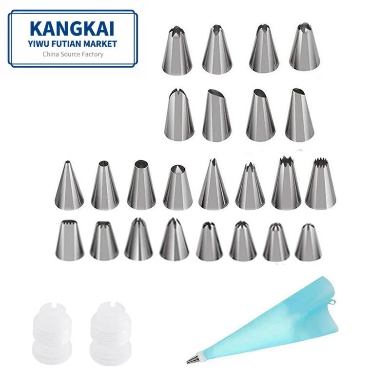 26pcs Wholesale Stainless Steel Russia Nozzle Cake Baking Icing Piping Tips Cake Decorating Pastry Nozzles Piping Tip Sets