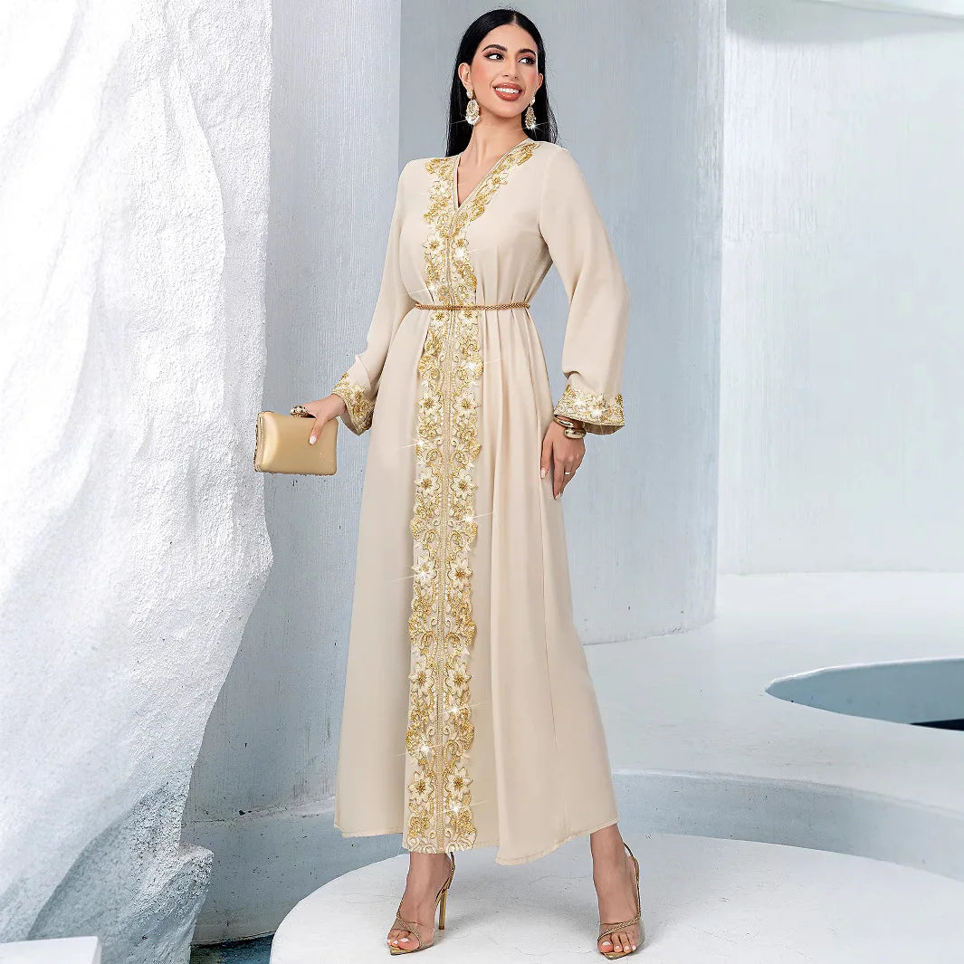 New Abaya Dubai Embroidery Lace Turkey Solid Color Simple Modest Abaya Dress