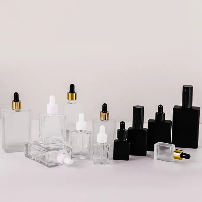 Factory Wholesale 15ml Rectangle Glass Serum Bottle with Empty Dropper Skincare Packaging Essential Oil Bottle