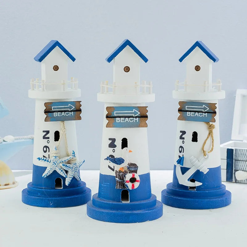 New Eco-Friendly Hut Watchtower Model HYI06 Wooden Crafts Ornament Painted Beach Lighthouse for Home Furnishing