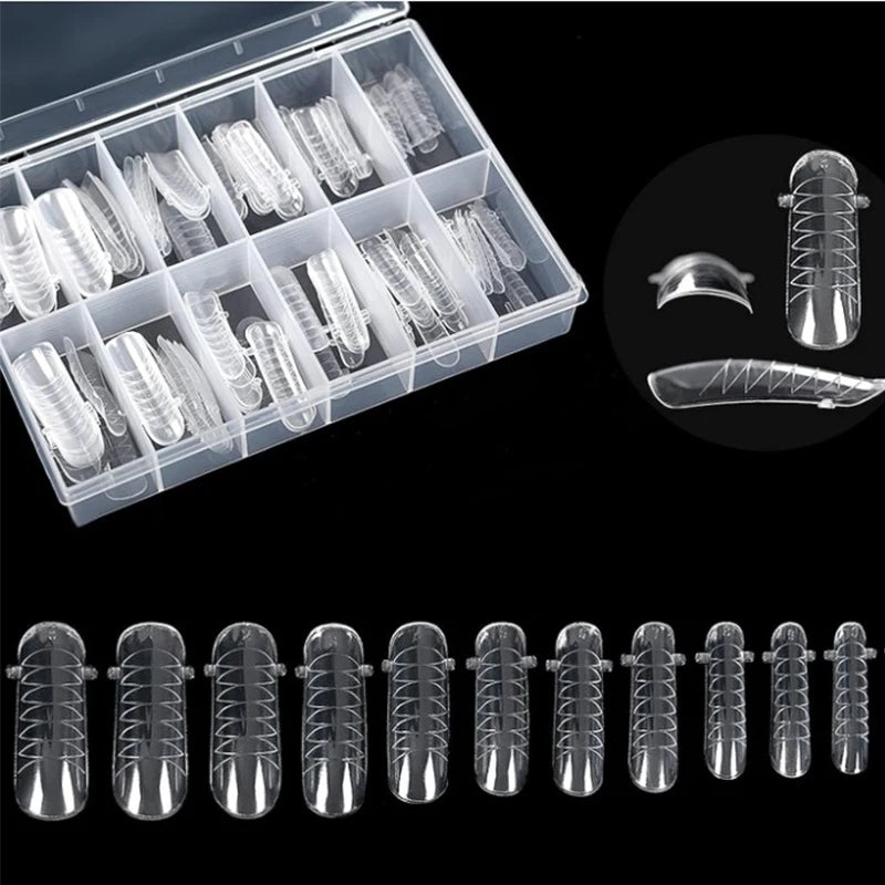 Custom Clear Dual Form UV Gel Nail Tips 120 Pcs Acrylic Artificial Fingernails with Plastic Molds for Extension