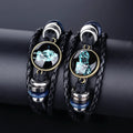 New Fashion Zodiac Stars Stainless Steel Bracelet Jewelry Leather Handwoven Bracelets Custom Couple Bracelets
