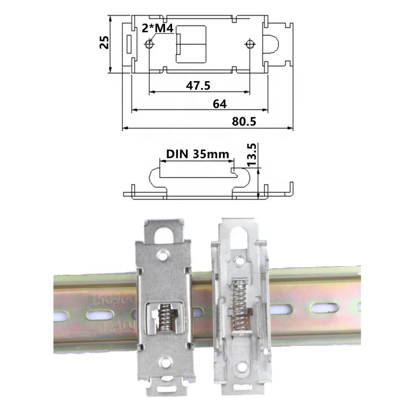 Small M4 Hole Solid-State Relay Bracket with Snap Hook Iron Electrical Rail Installation Snaps Easy Rail Bracket