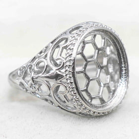 Sterling Silver 12*15mm Semi Mount Men's Ring Frame Empty Blank Bar Bezel Setting S925 Base Without Center Stone for DIY Inlay