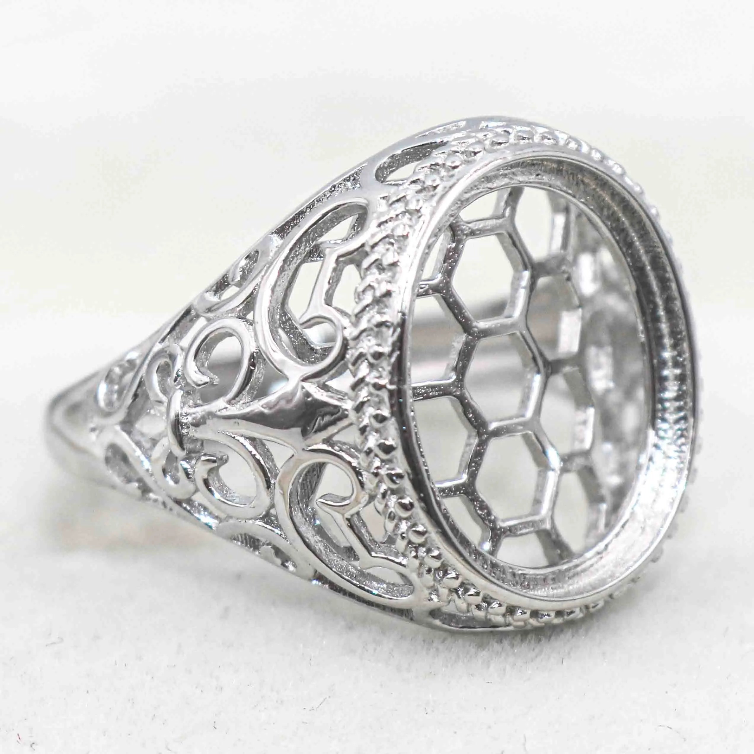 Sterling Silver 12*15mm Semi Mount Men's Ring Frame Empty Blank Bar Bezel Setting S925 Base Without Center Stone for DIY Inlay