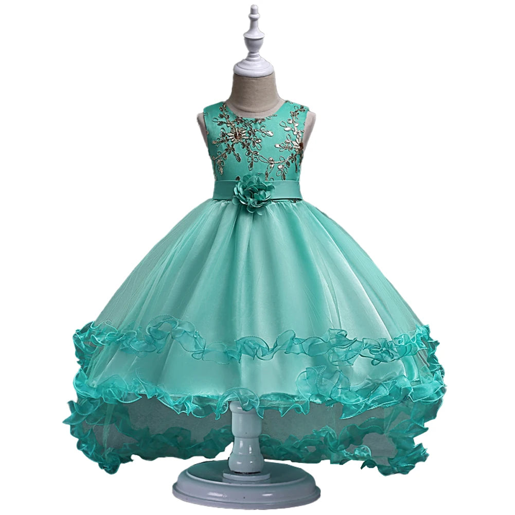 Purple Flower Girl  Wedding Dress for Teenagers Long Tail Evening Dress for 8Y  Fluffy Mesh Children Birthday Party Dress