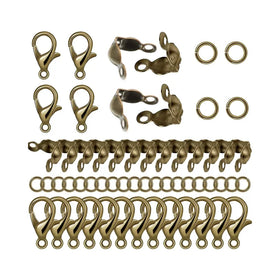 Hot Sale 100 Pcs DIY Jewelry Making Supplies with Lobster Claw Clasp Bead Tips Knot Covers and Open Jump Ring Connectors