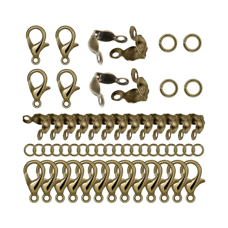 Hot Sale 100 Pcs DIY Jewelry Making Supplies with Lobster Claw Clasp Bead Tips Knot Covers and Open Jump Ring Connectors