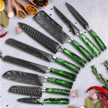 Wholesale 9 PCS Luxury Chef Knife Set Stainless Steel Blades with Green Resin Handle 4cr13 Metal Material