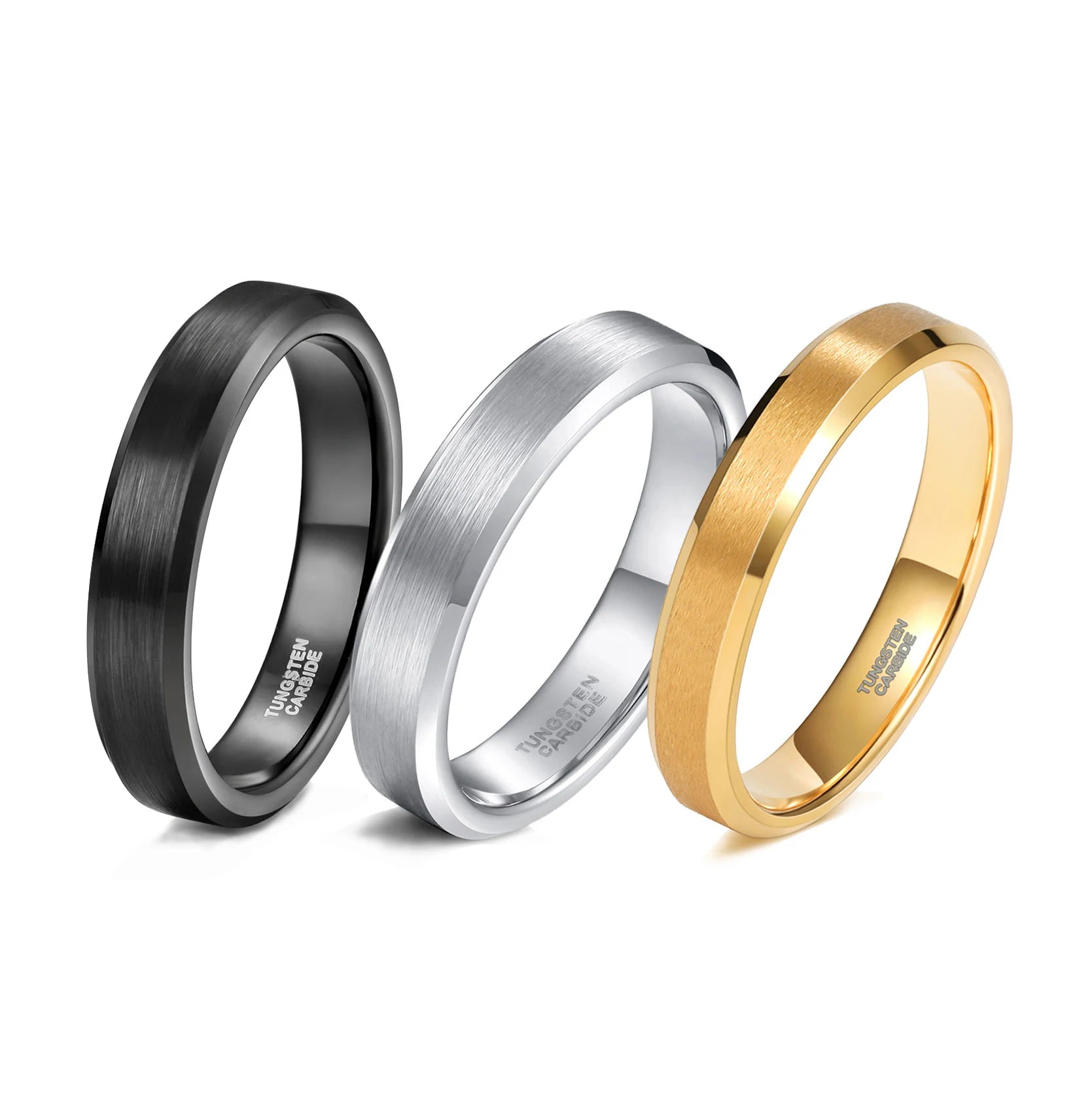 OAHLAN Tungsten Carbide Rings 4mm Black/Silver/Gold Plated Anti Rust Brushed Wedding Bands for Men Women Dropshipping