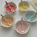 Ins Korea Hand Painted Ceramic Binaural Bowl Creative Instant Noodle Breakfast Salad Bowl