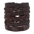 Wholesale 6pcs Vintage Leather Wrap Bracelets Handmade Adjustable Length Engraved Logo Geometric Design for Women Men