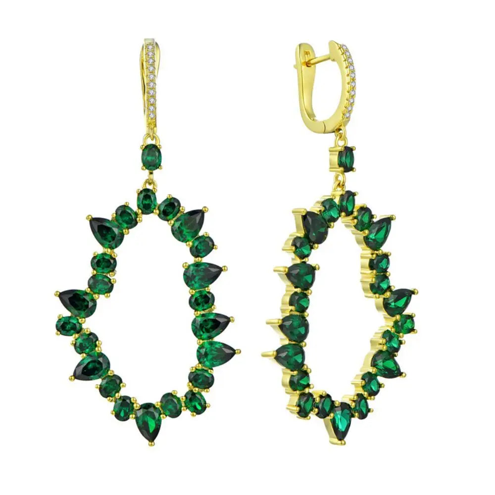 Fashion Gold Color 925 Sterling Silver Hollow Out Earrings With Luxury Crystal Bridal Long Drop Earrings