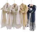 Natural Linen Plaid Long Classic Vintage Fringed Soft Thin Type Women Autumn Spring Summer Travel Wrap Fashion Tassel Scarf