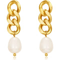 Fashion Jewelry Earrings 18K Gold Chain Link Earrings Freshwater Pearl Stud Earrings for Women