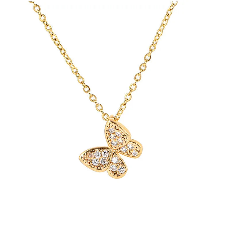 Fashion Jewelry Crystal Butterfly Necklace 18K Gold Stainless Steel Jewelry Gift Cubic Zircon Butterfly Pendant Necklace Women