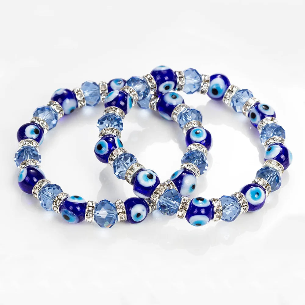 Fashion Blue Crystal Stack Beads  Bracelet Blue Eye Colorful  Jewelry for Women Men