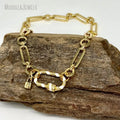 NM45648 White Enamel Cubic Zircon Carabiner Clasp Lock Charm Choker Paperclip Chain Necklace 18k Gold Plated Fashion Jewelry