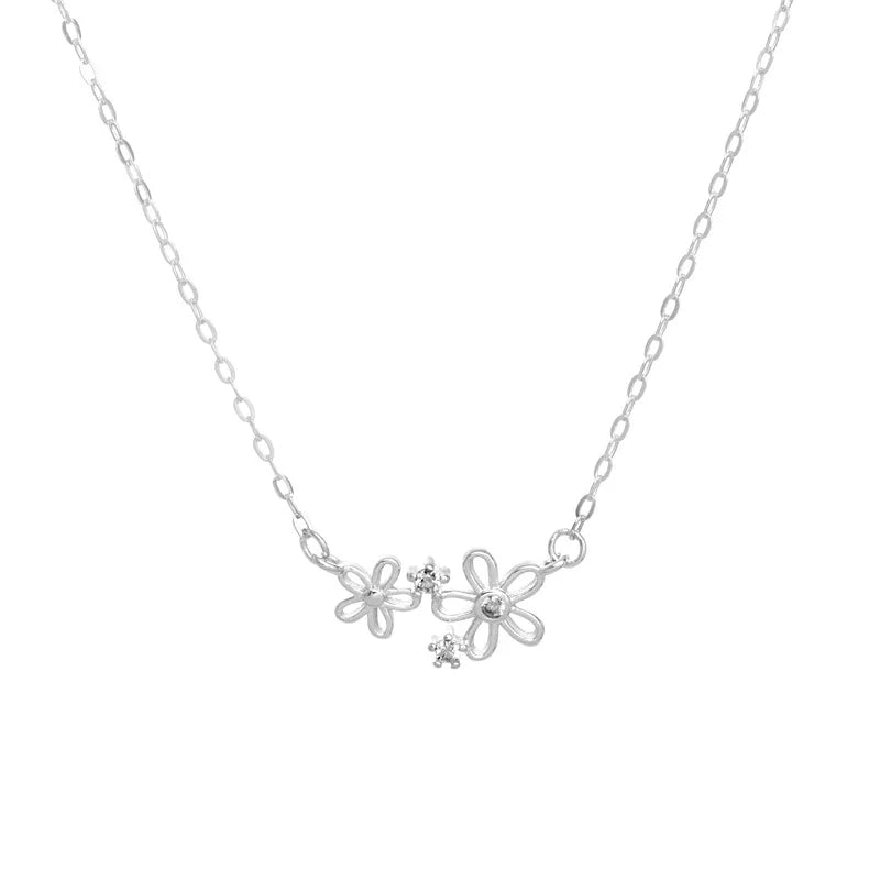 Fashion Pendant Necklaces 925 Sterling Silver Flower Diamond Necklace Simple Hollow Two Flowers Gold Plated Necklaces for Women