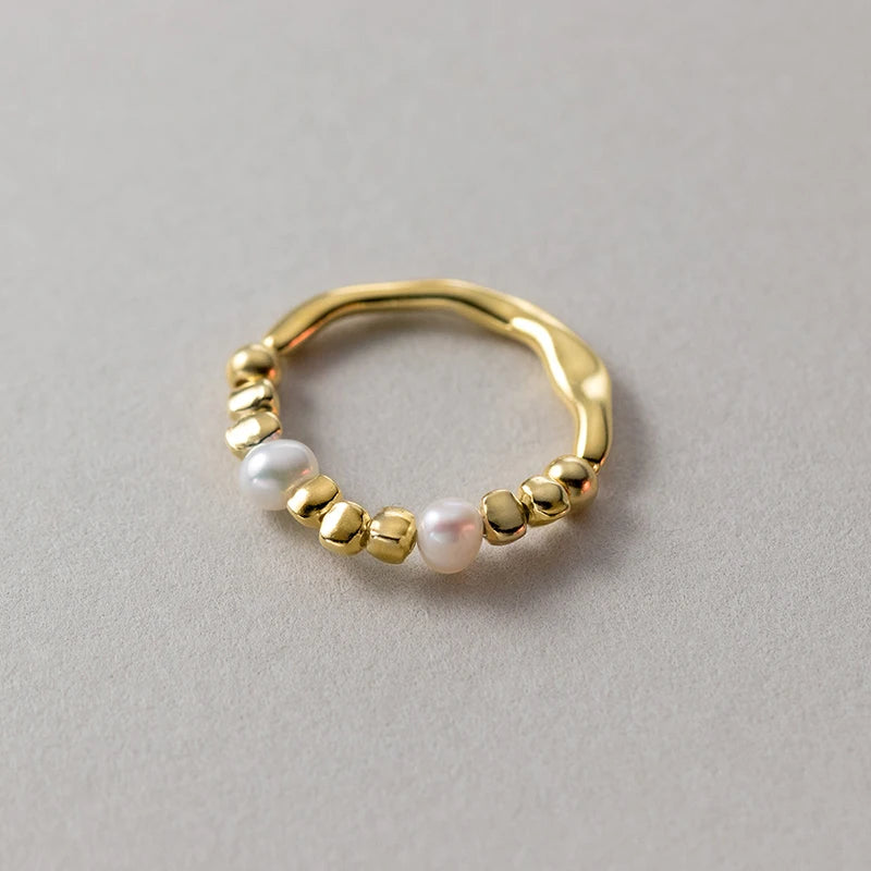 Custom Exquisite Geometric French Ring Women Men Party Jewelry Gift 925 Sterling Silver Natural Baroque Irregular Pearl Ring