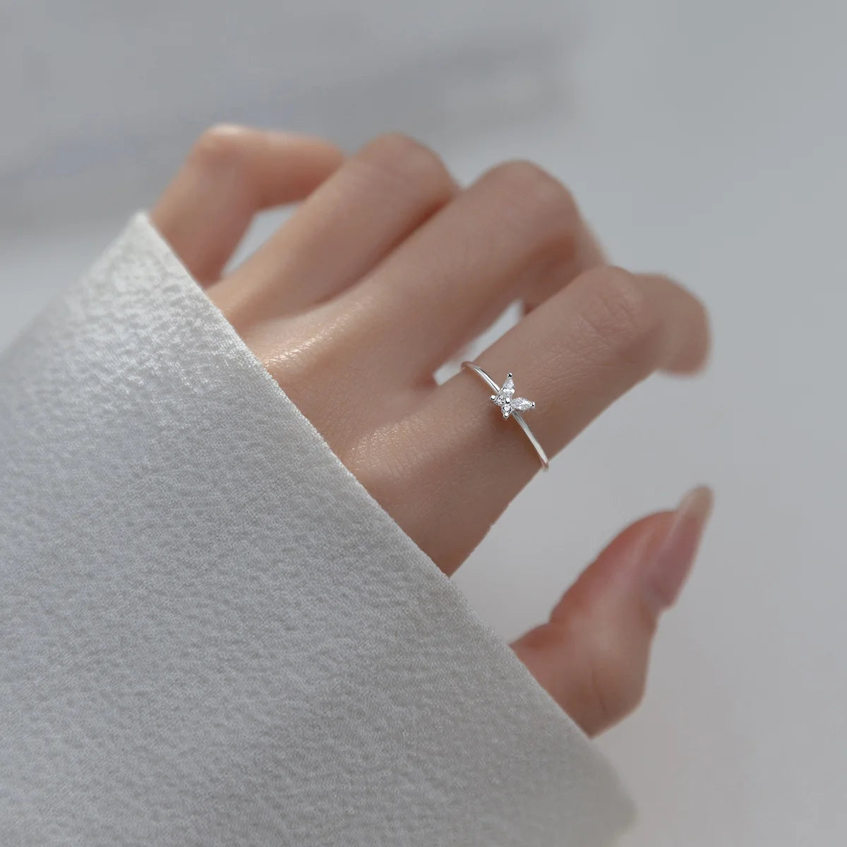 925 Sterling Silver Small Cubic Zirconia Butterfly Shape Adjustable Finger Knuckle Rings Fashion Jewelry for Women