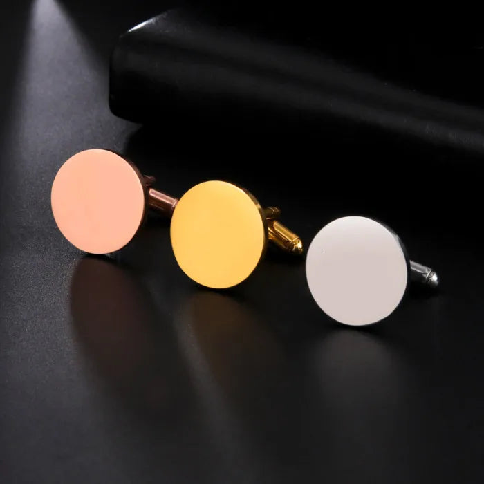 18K Gold Plated Stainless Steel Disc Cufflinks Custom Engraved Blank DIY Wedding Engagement Gift Party Men Women Unisex