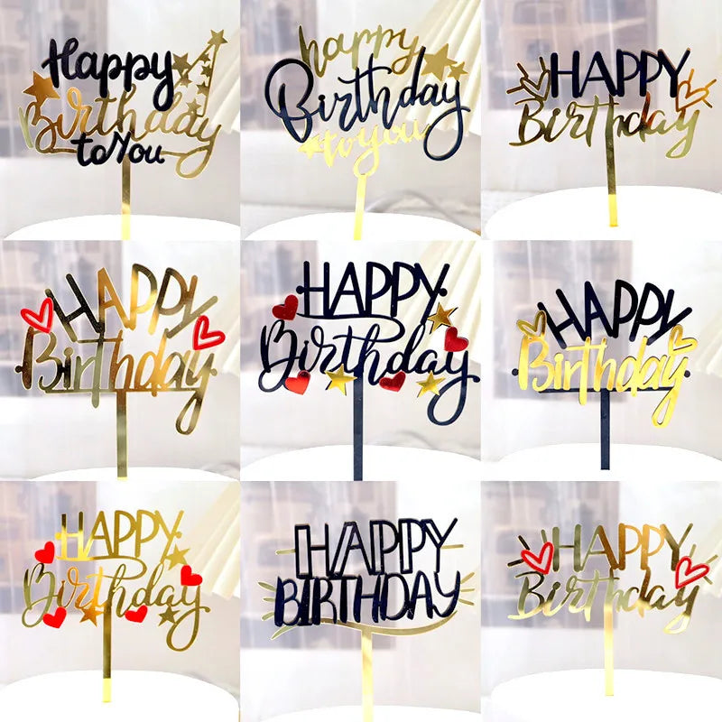 Mix Design Wholesale Plastic Acrylic Girl Kids Baby Birthday Cake Topper Star Heart Happy Birthday Cake Topper