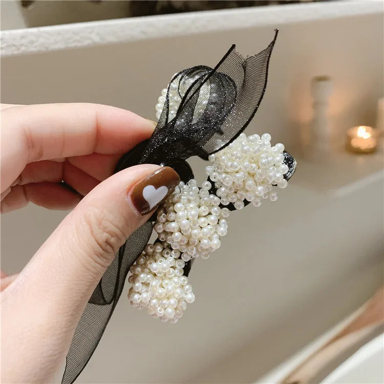 2021 Iron Openwork One Word Hairpin Hair Pearl butterfly Pendant Hair Jaw Clip