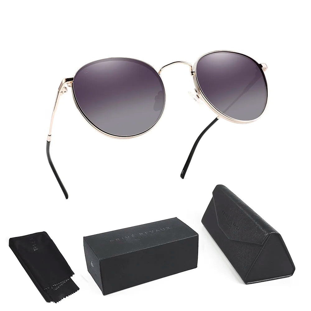 Fashion High-quality Factory Wholesale Glasses case Cloth Polarized UV400 Metal Round Sunglasses With Package Sets