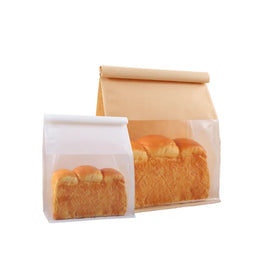 Clear Front Tin Tie Tab Lock Resealable Sourdough Bakery Loaf Storage Bag Large Paper Bread Bags with Window and Seal Stickers