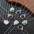 Cross-border Natural Stone Color Pendant Necklace Stainless Steel Retro Luxury Does Not Snake Chain Manufacturers Wholesale