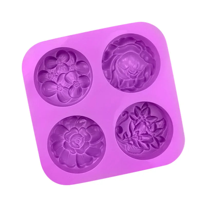 4 Cavity Silicone Soap Mould Different Round Sunflower Flower-shaped Custom Silicone Cake Baking Moulds