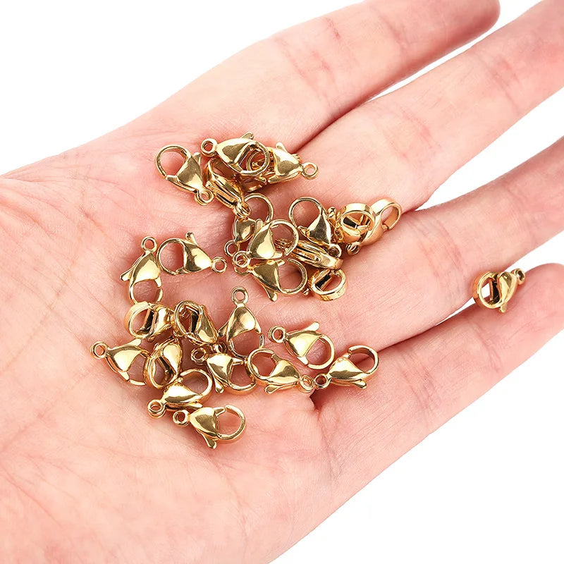 Good Quality 18K Gold Clasp Wholesale for Jewelry Bracelet Necklace Use Waterproof Stainless Steel Lobster Clasp