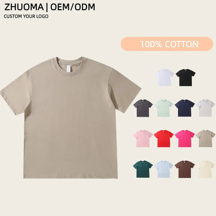 High Quality Low Oem Moq  230 Grams 100% Cotton Custom Blank  Plain T Shirts Men'S T-Shirts Plus Size T Shirts