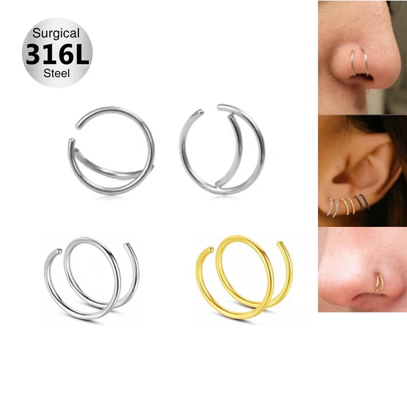 Gaby Surgical Steel Hinged Nickel Free Indian Jewelry Double Hoop Helix Ear Studs Single Piercing Slave Septum Spiral Nose Ring