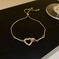 Women Fashion Jewelry Adjustable Box Chain Love Heart Shape Bracelets 18k Gold Plated CZ Crystal Heart Bracelet