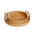 Wholesale Price Restaurant Food Serving Tray Rattan Serving Tray Round Rattan Tray Set With Handle