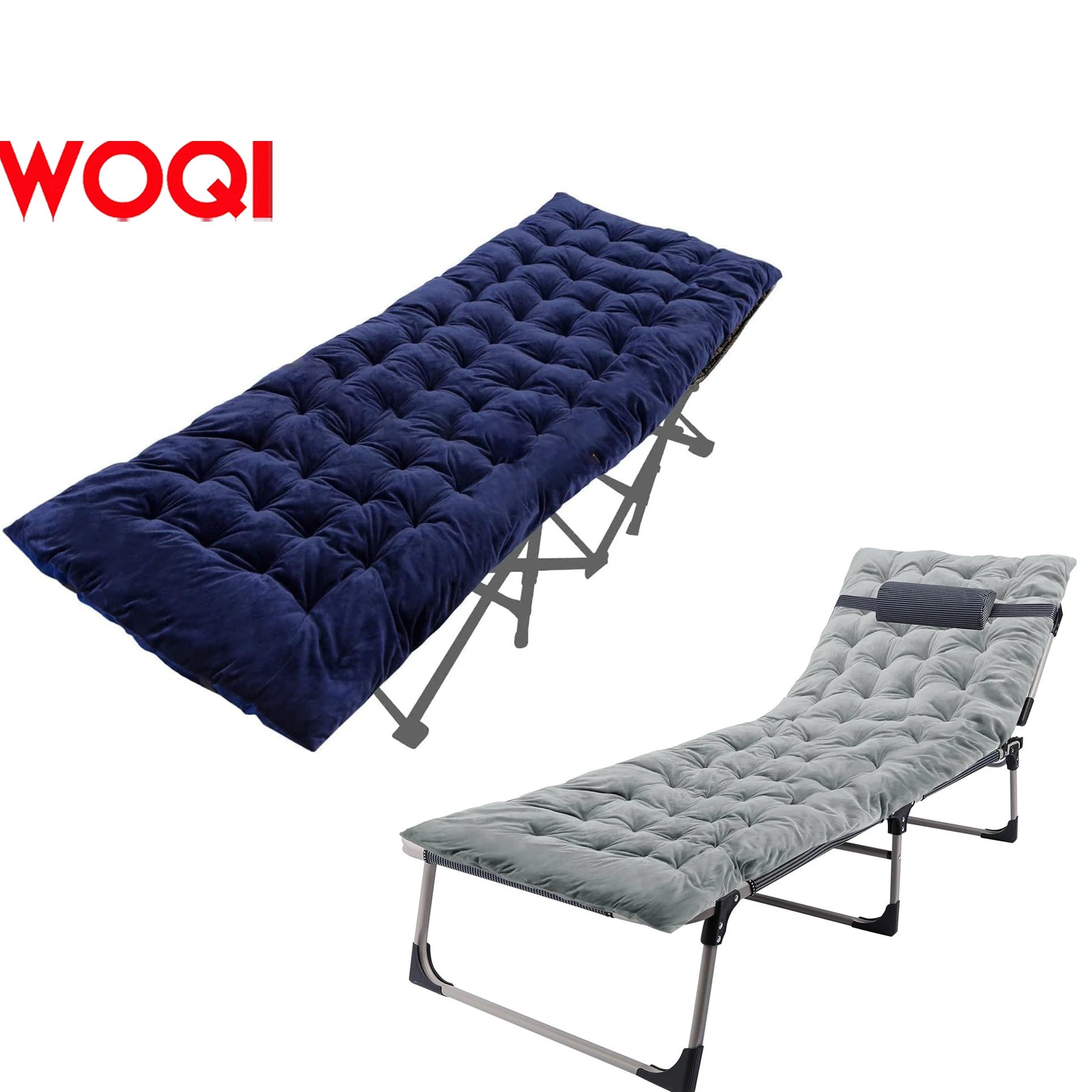 WOQI Modern Design Foldable Oxford Camping Bed with Adjustable Reclining Mattress for Outdoor Beach Activities
