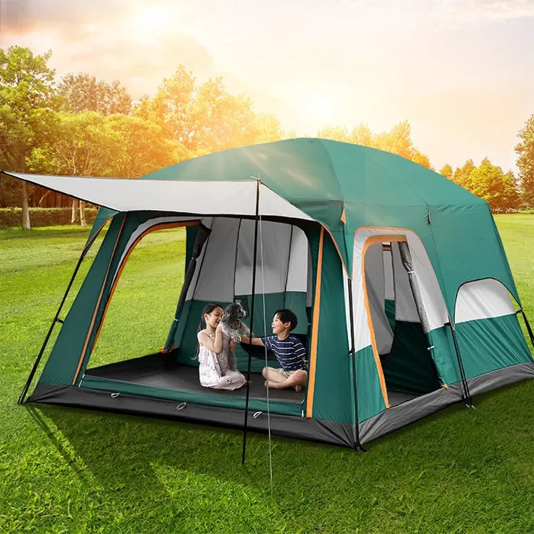 Quality Big Space Outdoor Camping Tents 8-12 Persons Double Layers 2 Rooms 1 Living Room Luxury Waterproof Camping Tent