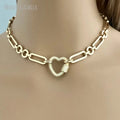 NM42703 Cable Chain Shiny Gold Brass Cable Chain Choker Necklace Gold Heart Pave Carabiner Gold Pave Screw Lock