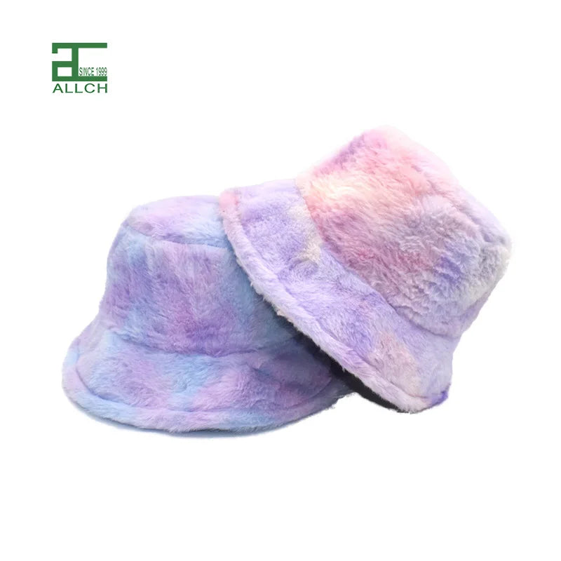 ALLCH Women's Winter Bucket Hat Fluffy Plush Faux Fur Printed Fabric With Visor for Party Wholesale