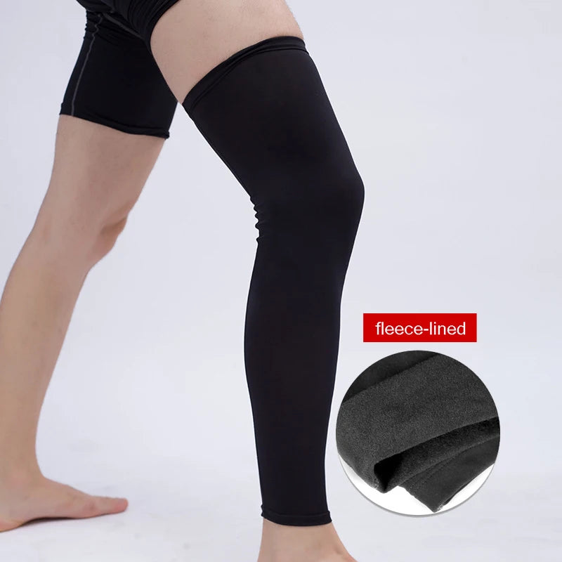 OEM Autumn Winter Riding Badminton Sports Black Shock Absorption Thicken Fleece-lined Full Leg Knee Compression Sleeve Protector