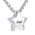 Stainless Steel Silver Plated Children's Dad Mom Brother Star Cremation Pendant Memorial Necklace Ashes Holder Keepsake Funeral