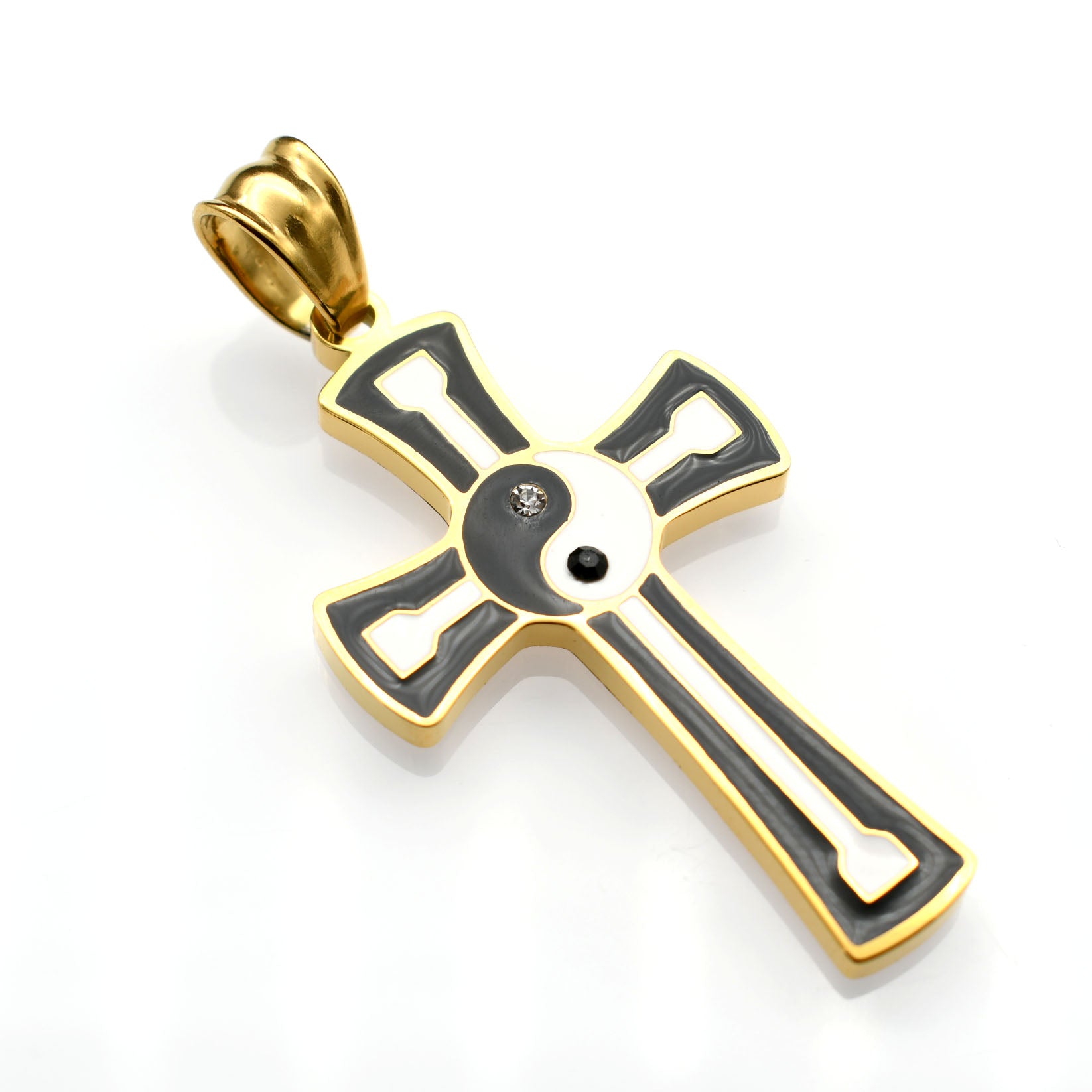 Chinese Style Stainless Steel  Enamel Yinyang Taiji Design Cross Pendant Necklace for Men