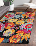 Abstract Flowers Printed Bohemian Rug Easy Clean Cotton Weave Non-Slip Reversible Low Pile Polypropylene Backing Rectangle Home