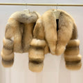 Top Luxury Full Pelt 100% Natural Riches Golden Island Fox Fur Skin Crop Top Coat