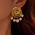 Boho Beach Jewelry Sea Shell Earrings Stainless Steel Pearl Charms Rose Flower Design Gold Spiral Statement Earrings Women