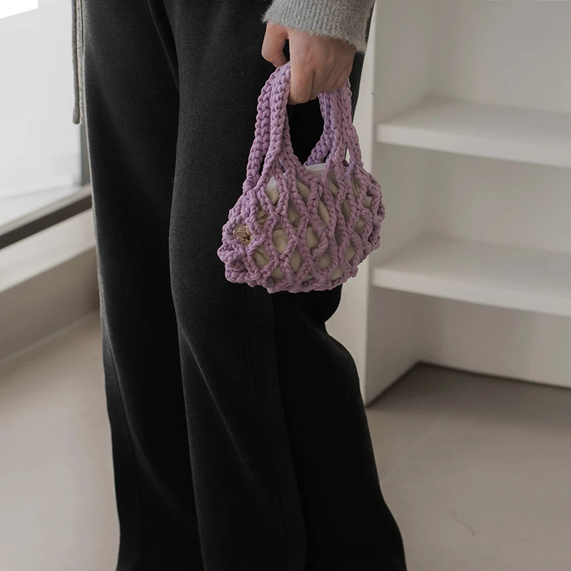 2025 New Spring and Summer Fashion Women's Single Shoulder Hand Net Bag Japan and South Korea Net Bag Crochet Cloth Bag
